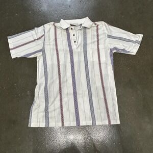Vintage Classics By Parkland Polo Shirt Mens Large White Striped Knit Pocket 80s